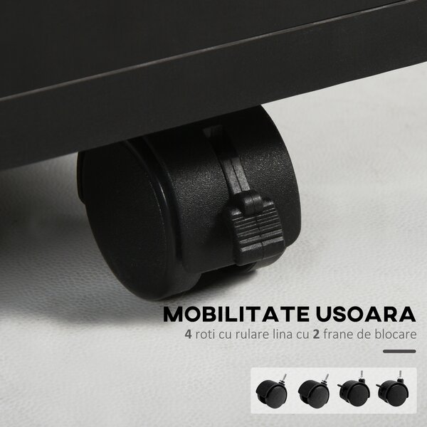 HOMCOM Dulap Mobil cu 4 Roți (2 cu Frână), Raft și 2 Sertare pentru Documente, PAL și Metal, 40x35x60 cm, Negru | Aosom Romania