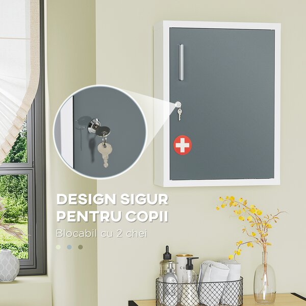 Kleankin Dulap Medicamente pentru Montare pe Perete, cu 3 Nivele, Ideal pentru Baie și Bucătărie, Design Compact și Funcțional | Aosom Romania
