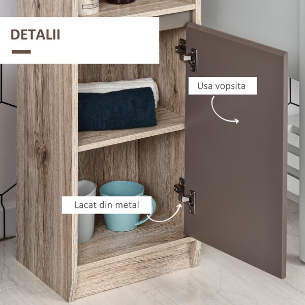 HOMCOM Dulap Baie Rafturi Reglabile Sertare PAL Stejar 30x24x170cm | Aosom Romania