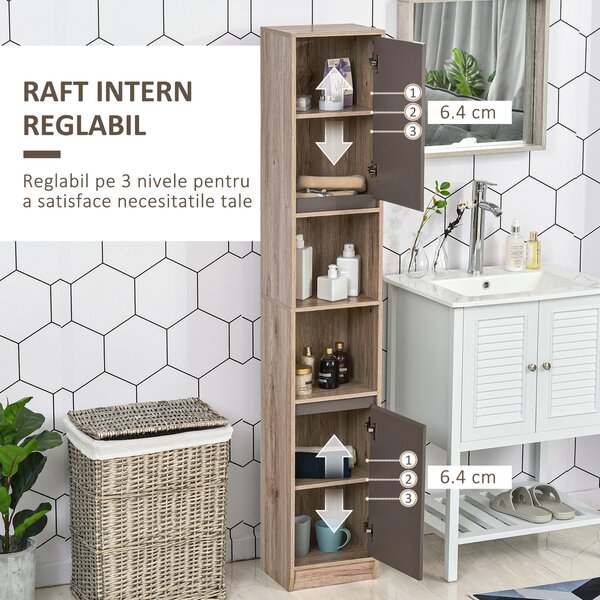 HOMCOM Dulap Baie Rafturi Reglabile Sertare PAL Stejar 30x24x170cm | Aosom Romania