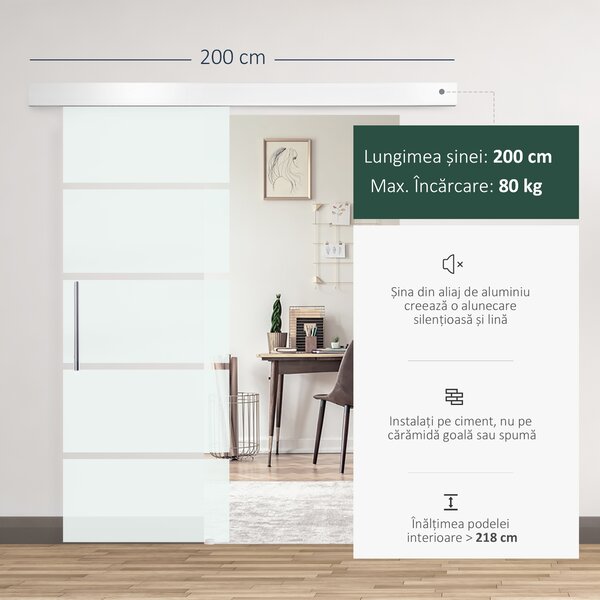 HOMCOM, usa glisanta din sticla securizata satinata, 90x205 cm | Aosom Romania