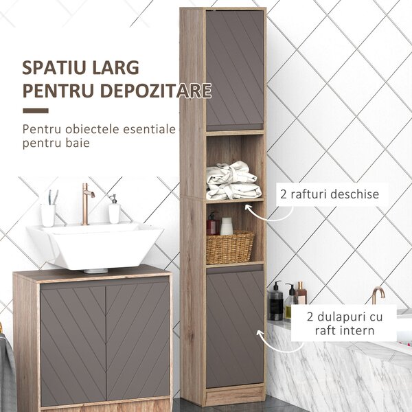 HOMCOM Dulap Baie Rafturi Reglabile Sertare PAL Stejar 30x24x170cm | Aosom Romania
