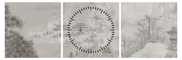 Tablou - Peisaj chinezesc (cu ceas) (90x30 cm)