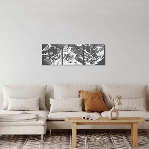 Tablou - Ilustrație de munți (cu ceas) (90x30 cm)