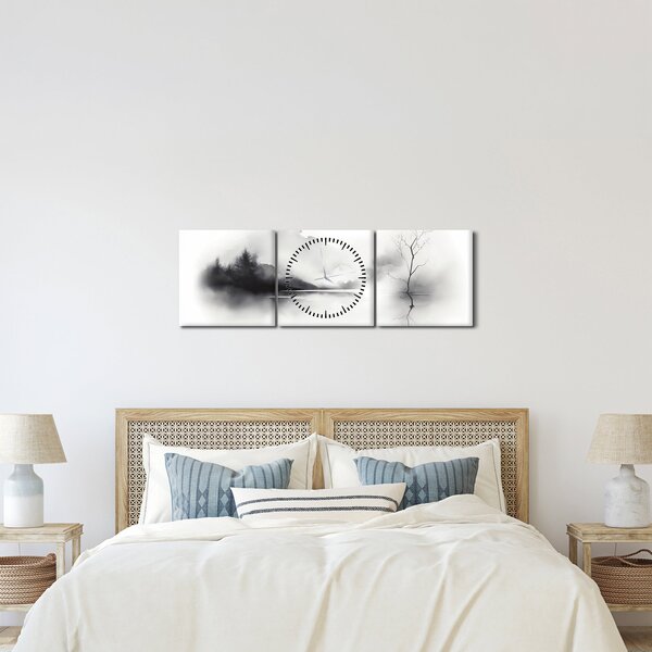 Tablou - pictură cu cerneală de peisaj (cu ceas) (90x30 cm)