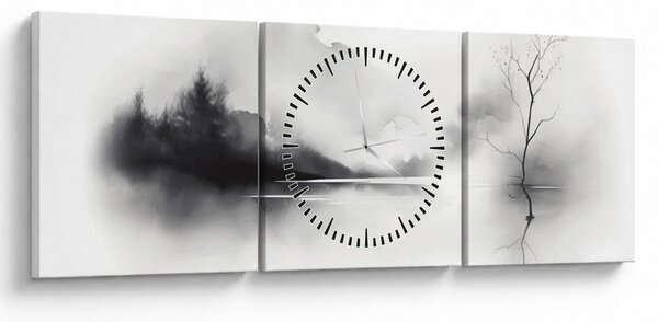 Tablou - pictură cu cerneală de peisaj (cu ceas) (90x30 cm)