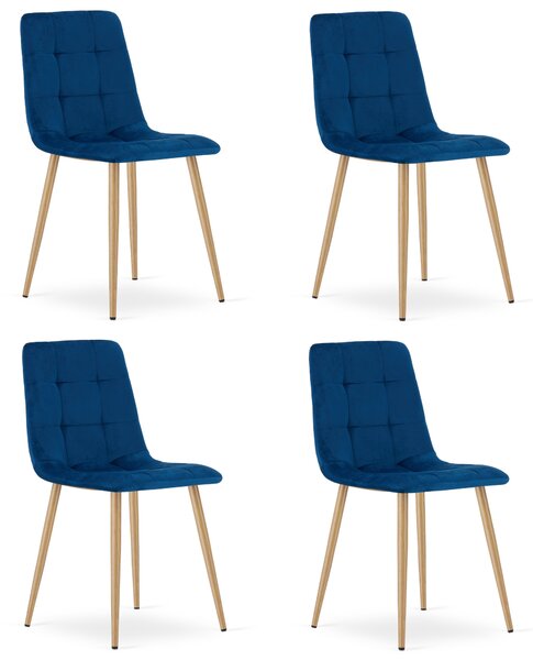 Set 4 Scaune Bucatarie/Dining Jacob Albastru Catifea Picioare Metalice Finisaj Lemn