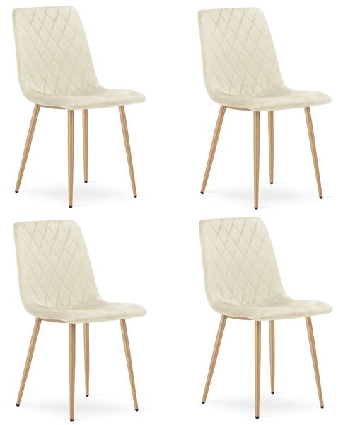 Set 4 Scaune Bucatarie/Dining Clay Catifea Bej Picioare Metalice Finisaj Lemn