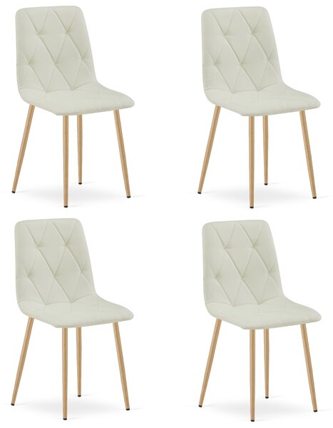 Set 4 Scaune Bucatarie/Dining Fido Material Textil Bej Picioare Metalice Finisaj Lemn