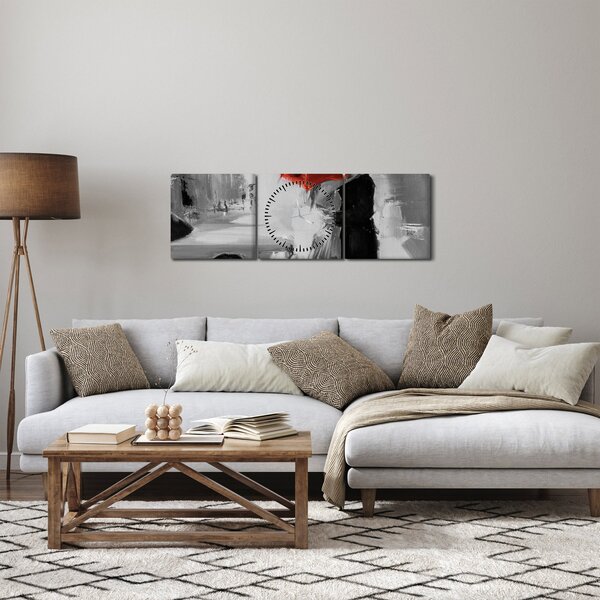 Tablou - Cuplu în dragoste sub o umbrelă, roșu (cu ceas) (90x30 cm)