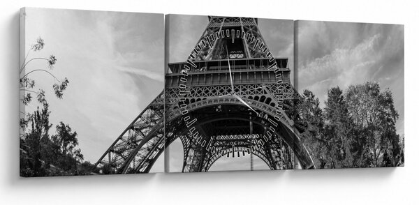 Tablou - Turnul Eiffel, alb-negru (cu ceas) (90x30 cm)