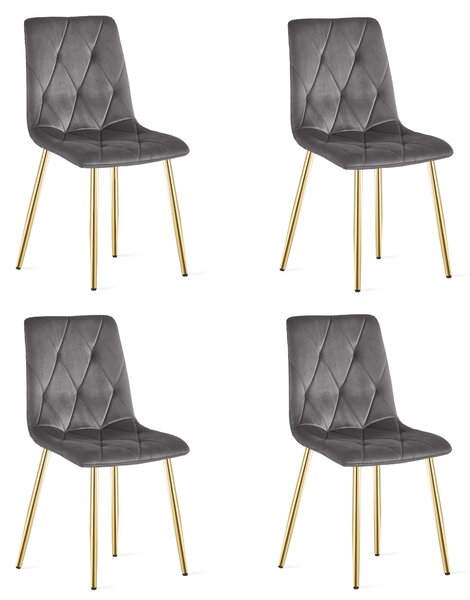 Set 4 Scaune Bucatarie/Dining Fido Catifea Gri Inchis Picioare Aurii