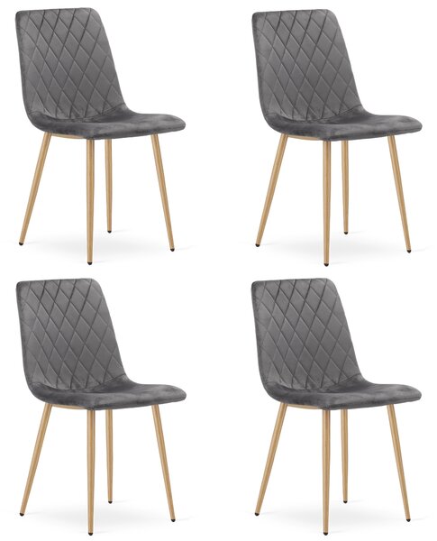 Set 4 Scaune Bucatarie/Dining Clay Catifea Gri Inchis Picioare Metalice Finisaj Lemn