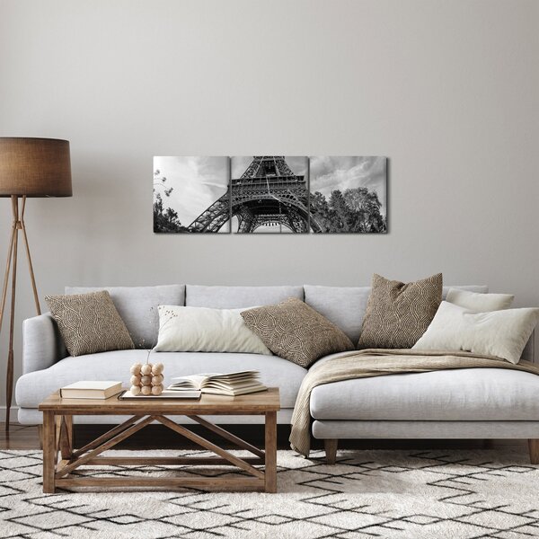 Tablou - Turnul Eiffel, alb-negru (cu ceas) (90x30 cm)