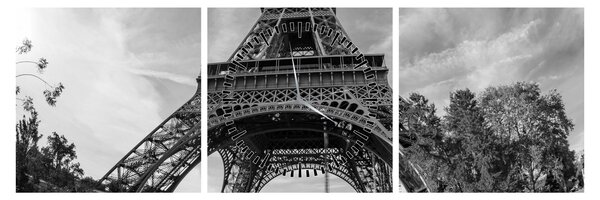 Tablou - Turnul Eiffel, alb-negru (cu ceas) (90x30 cm)