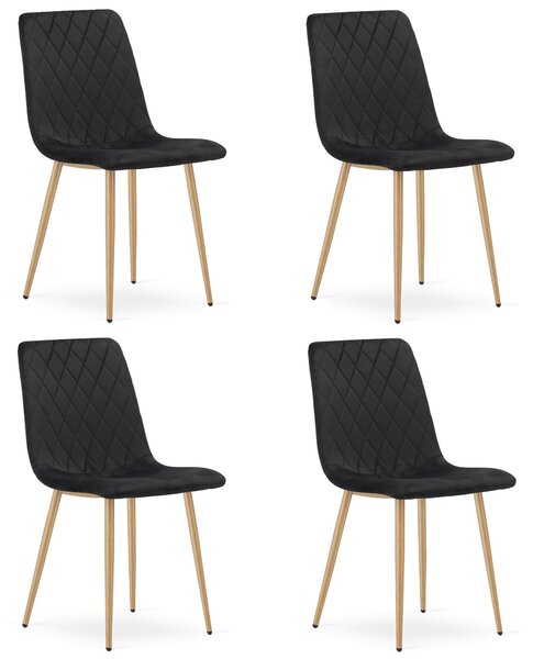 Set 4 Scaune Bucatarie/Dining Clay Negre Catifea Picioare Metalice Finisaj Lemn