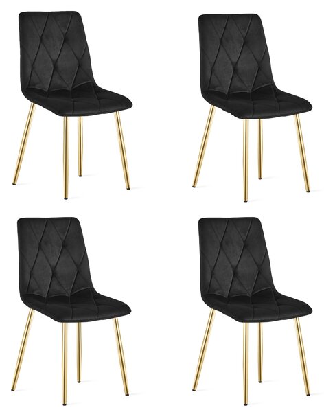 Set 4 Scaune Bucatarie/Dining Fido Catifea Neagra Picioare Aurii