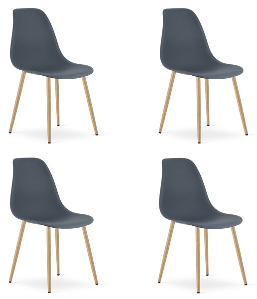 Set 4 Scaune Bucatarie/Dining Velo Plus Gri Picioare Metalice Finisaj Lemn