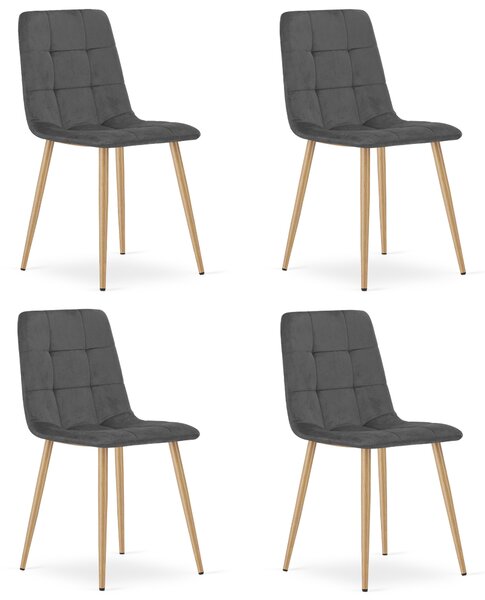 Set 4 Scaune Bucatarie/Dining Jacob Gri Inchis Picioare Metalice Finisaj Lemn