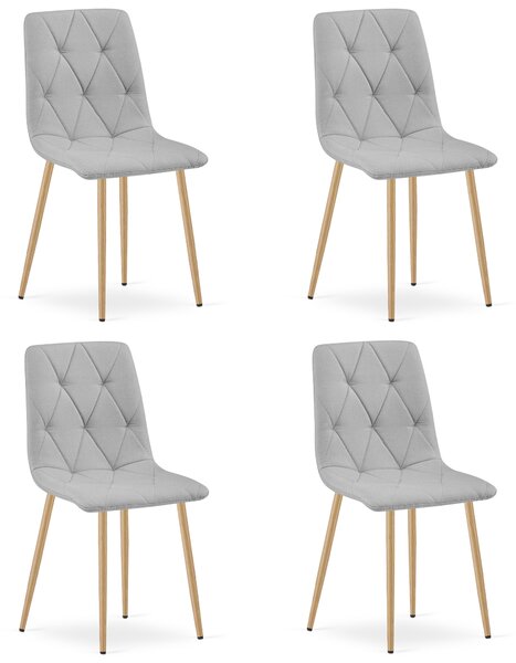 Set 4 Scaune Bucatarie/Dining Fido Material Textil Gri Deschis Picioare Metalice Finisaj Lemn