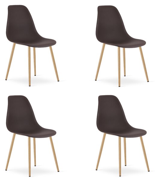 Set 4 Scaune Bucatarie/Dining Velo Plus Maro Picioare Metalice Finisaj Lemn