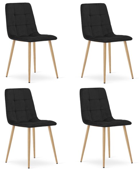 Set 4 Scaune Bucatarie/Dining Jacob Negru Catifea Picioare Metalice Finisaj Lemn