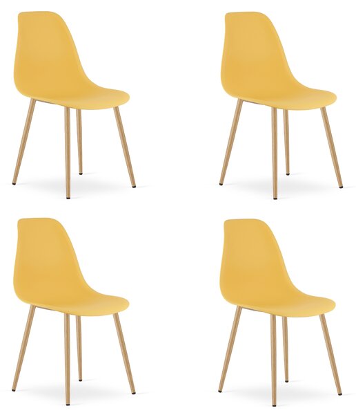 Set 4 Scaune Bucatarie/Dining Velo Plus Galben Mustar Picioare Metalice Finisaj Lemn