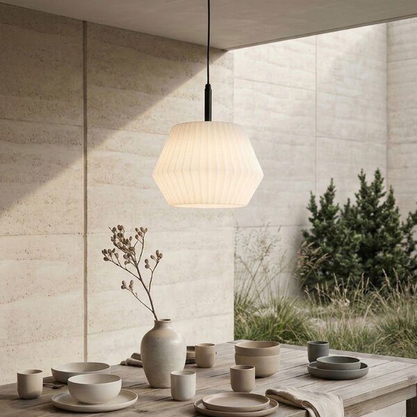 Lampă modernă suspendată pentru exterior neagră cu abajur alb 33 cm IP44 - Robbert