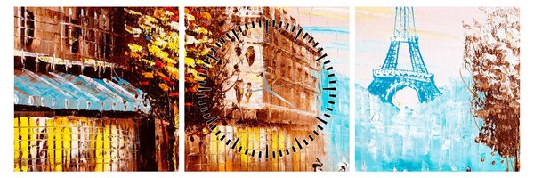 Tablou - Vremea ploioasă și Turnul Eiffel (cu ceas) (90x30 cm)