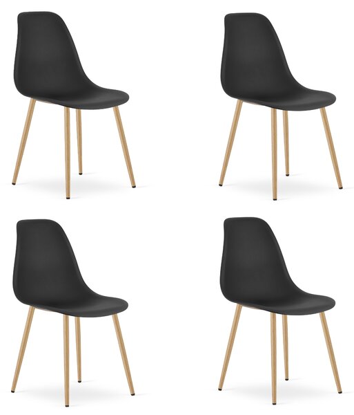 Set 4 Scaune Bucatarie/Dining Velo Plus Negre Picioare Metalice Finisaj Lemn
