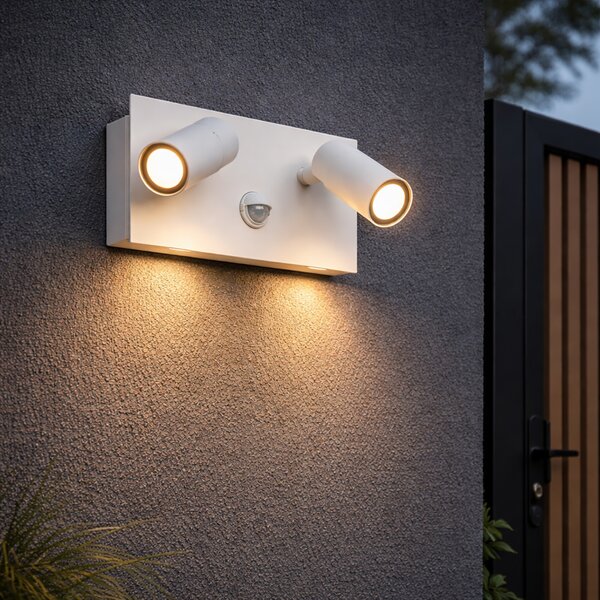 Lampă de perete exterioară albă cu LED inclusă, senzor de mișcare cu 2 lumini - Simon