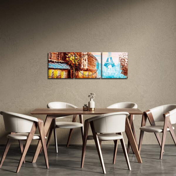 Tablou - Vremea ploioasă și Turnul Eiffel (cu ceas) (90x30 cm)