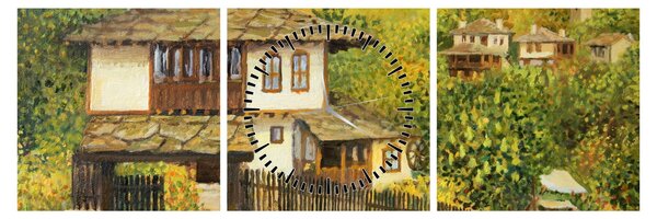Tablou - Cabane în timpul verii (cu ceas) (90x30 cm)
