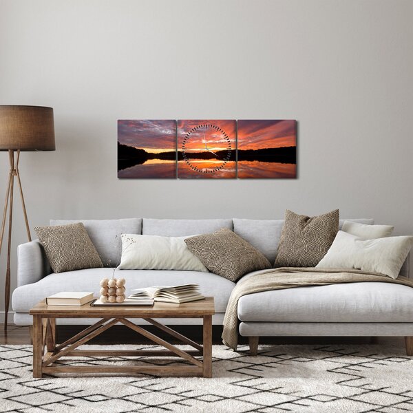Tablou - Apus de soare peste lac (cu ceas) (90x30 cm)