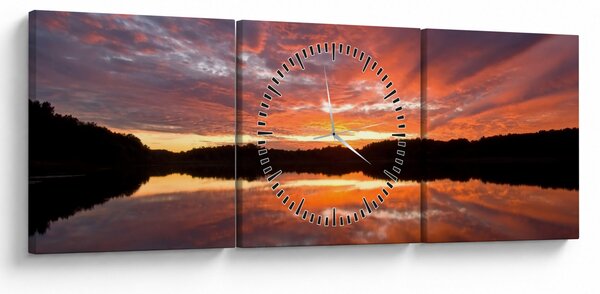 Tablou - Apus de soare peste lac (cu ceas) (90x30 cm)
