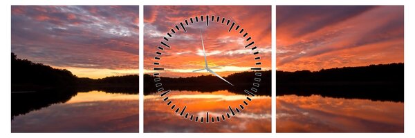 Tablou - Apus de soare peste lac (cu ceas) (90x30 cm)