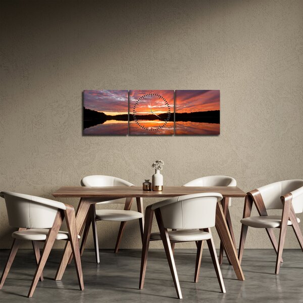 Tablou - Apus de soare peste lac (cu ceas) (90x30 cm)