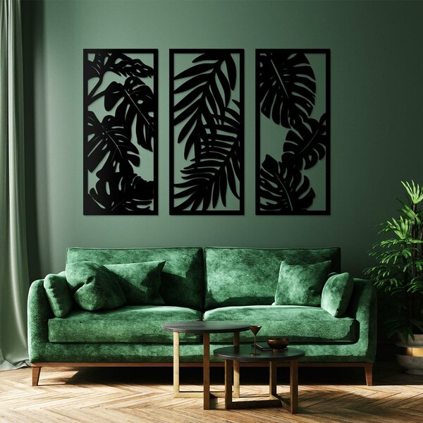 DUBLEZ | Decorațiune din lemn în 3 piese - Monstera | Tablou de perete
