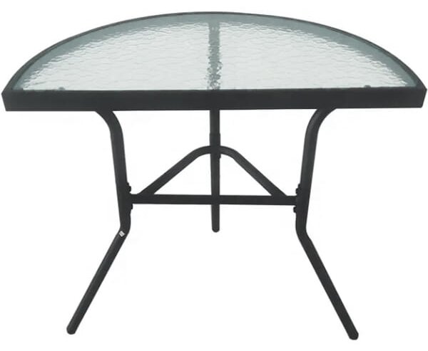 Masa semicirculara de gradina cu blat de sticla ISLAND 70x40 cm, negru