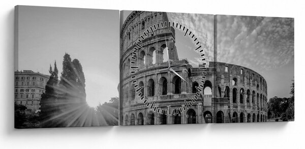 Tablou - Colosseum din Roma, alb-negru (cu ceas) (90x30 cm)