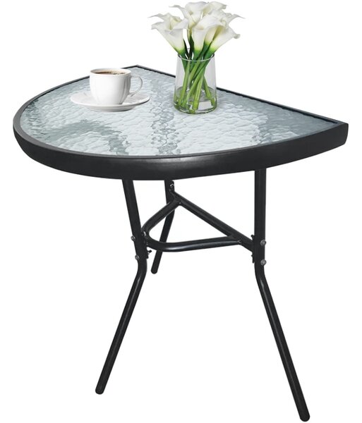 Masa semicirculara de gradina cu blat de sticla ISLAND 70x40 cm, negru
