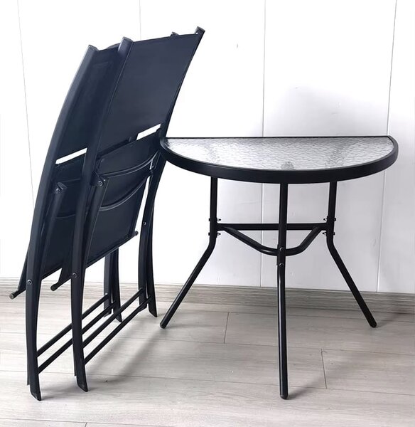 Masa semicirculara de gradina cu blat de sticla ISLAND 70x40 cm, negru