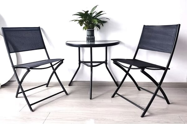Masa semicirculara de gradina cu blat de sticla ISLAND 70x40 cm, negru