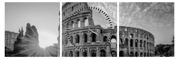 Tablou - Colosseum din Roma, alb-negru (cu ceas) (90x30 cm)