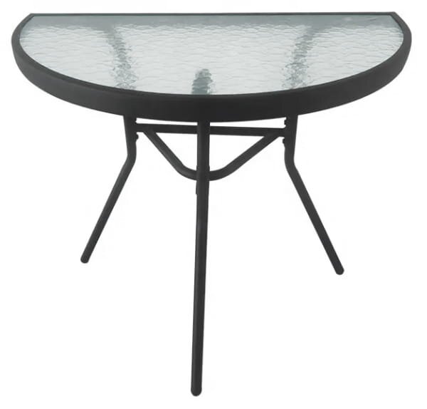 Masa semicirculara de gradina cu blat de sticla ISLAND 70x40 cm, negru