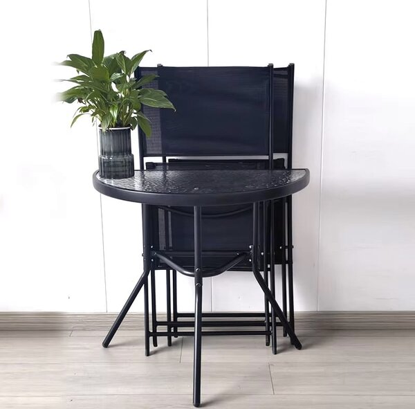 Masa semicirculara de gradina cu blat de sticla ISLAND 70x40 cm, negru