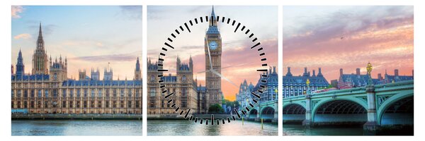 Tablou - Londra în culori pastelate (cu ceas) (90x30 cm)