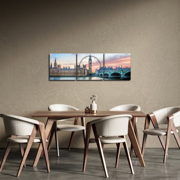 Tablou - Londra în culori pastelate (cu ceas) (90x30 cm)