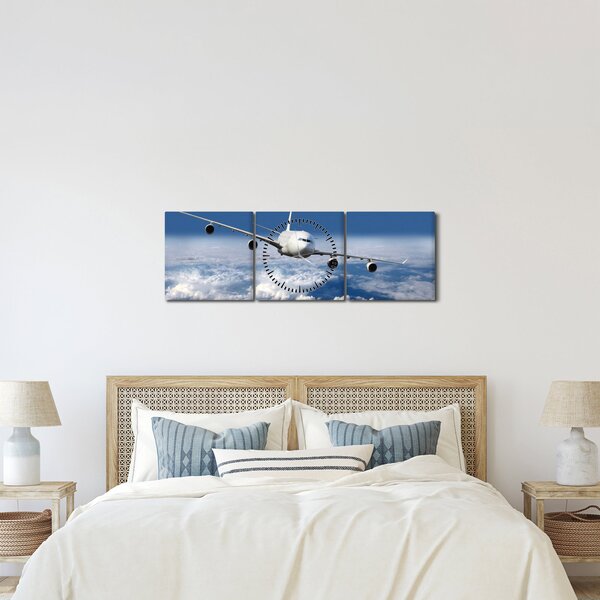 Tablou - Avion în nori (cu ceas) (90x30 cm)