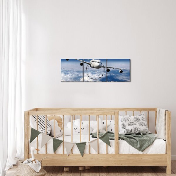 Tablou - Avion în nori (cu ceas) (90x30 cm)
